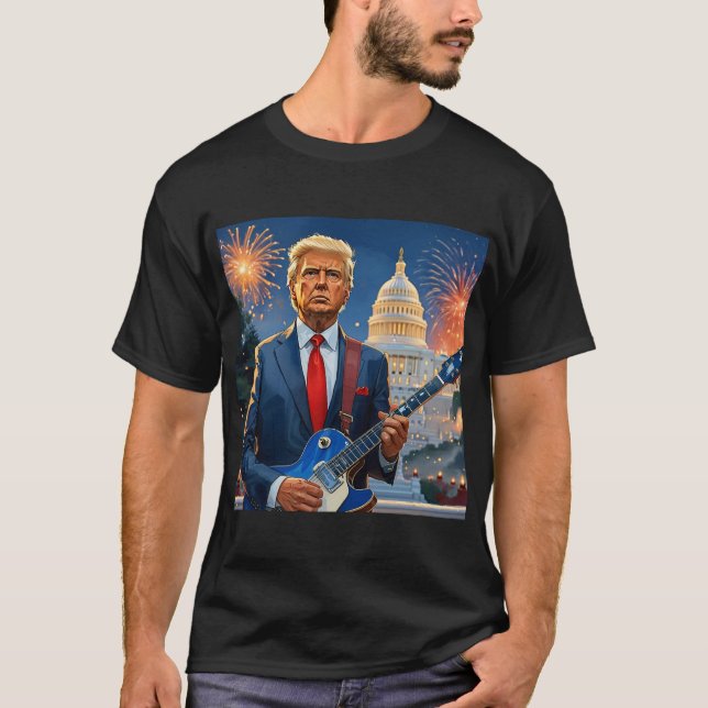 Donald Trump Spela Electric Guitar US Huvudstad T Shirt (Framsida)