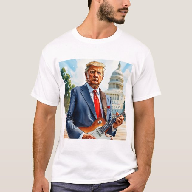 Donald Trump Spela Electric Guitar US Huvudstad T Shirt (Framsida)