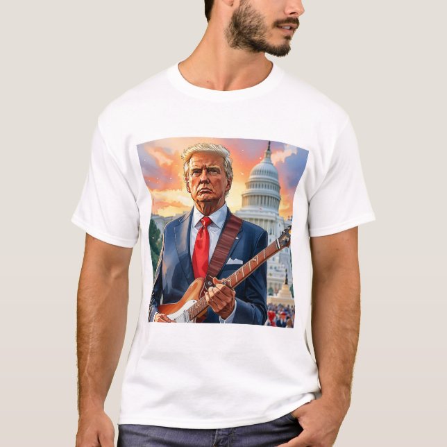 Donald Trump Spela Electric Guitar US Huvudstad T Shirt (Framsida)