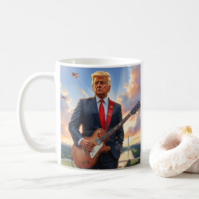 Donald Trump Spela Electric Guitar Washington DC Kaffemugg (Med munk)