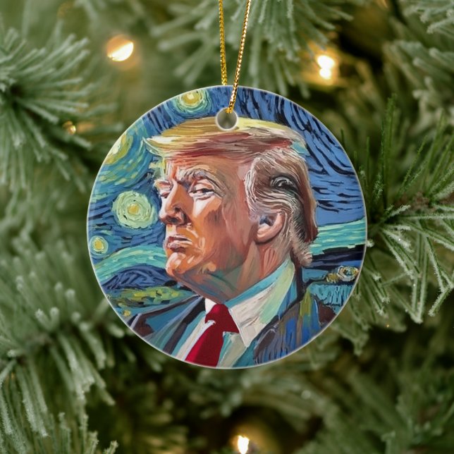 Donald Trump Starry Night Van Gogh Art Stil 2024 Julgransprydnad Keramik (Träd)