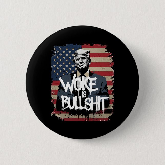 Donald Trump Supporter Tee Woke Is Bull Patriotic  Knapp (Framsida)