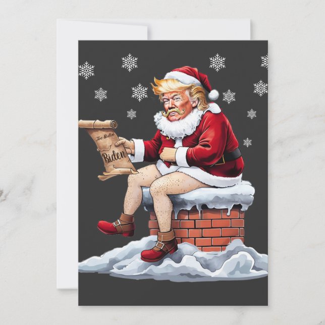 Donald Trump Tomte Bajsar Nerför Skorstenen Biden Julkort (Framsida)