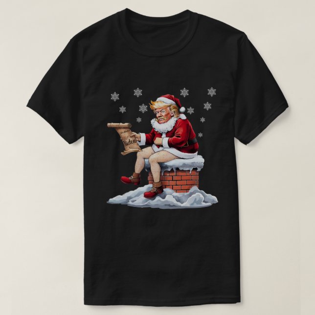 Donald Trump Tomte Bajsar Nerför Skorstenen Biden T Shirt (Design framsida)
