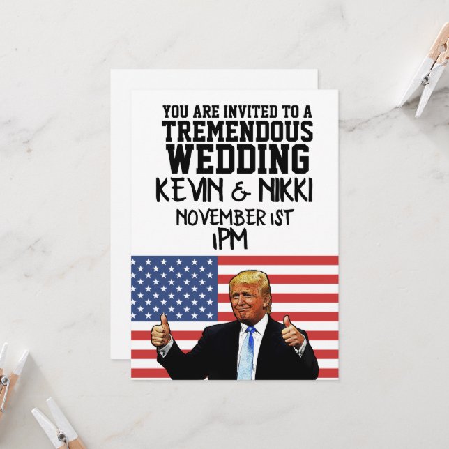 DONALD TRUMP TREMENDOUS WEDDING INVITATIONS INBJUDNINGAR (Fram/Back In Situ)