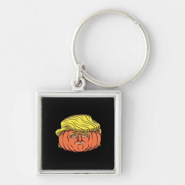 Donald Trumpkin Pumpking Fyrkantig Silverfärgad Nyckelring (Framsidan)