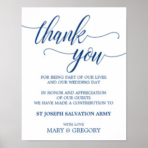 Donation Bröllop-tecken i marinblå kalligrafi Poster