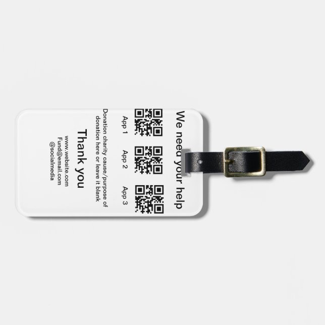 Donation Collection-tipsen burk lägger till q r na Bagagebricka (Horisontell Framsida)