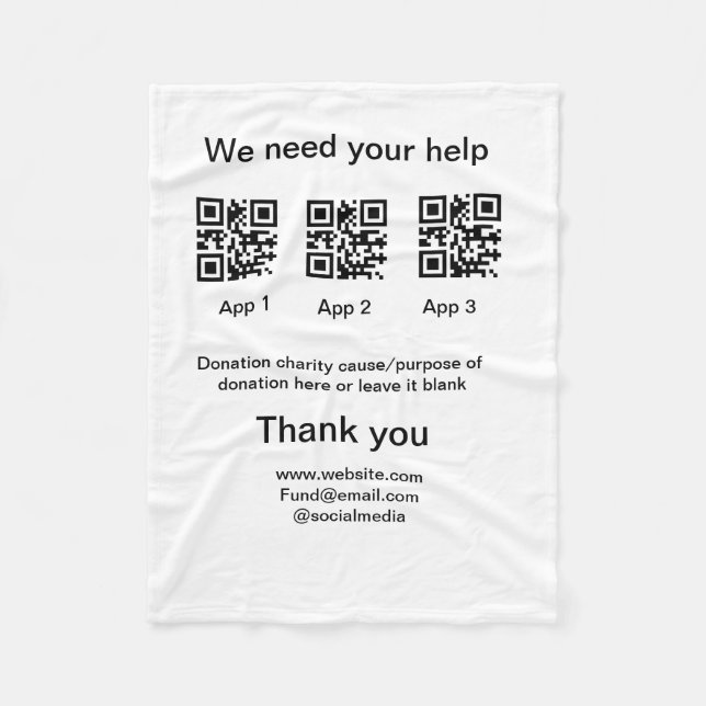 Donation Collection-tipsen burk lägger till q r na Fleecefilt (Framsidan)