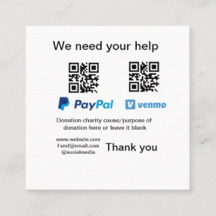 Donation Collection-tipsen burk lägger till q r na Fyrkantigt Visitkort