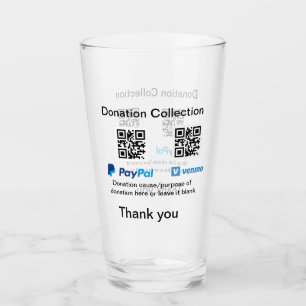 Donation Collection-tipsen burk lägger till q r na Glaskopp