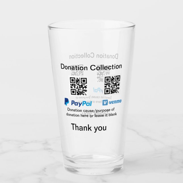 Donation Collection-tipsen burk lägger till q r na Glaskopp (Framsida)