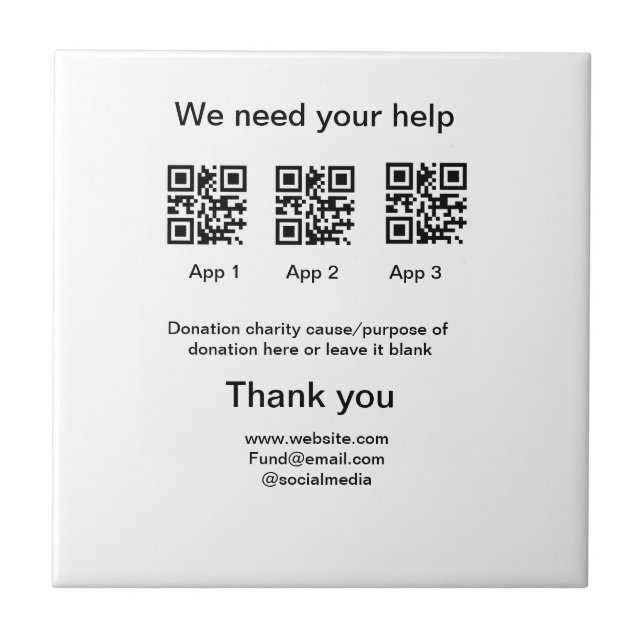 Donation Collection-tipsen burk lägger till q r na Kakelplatta (Framsidan)