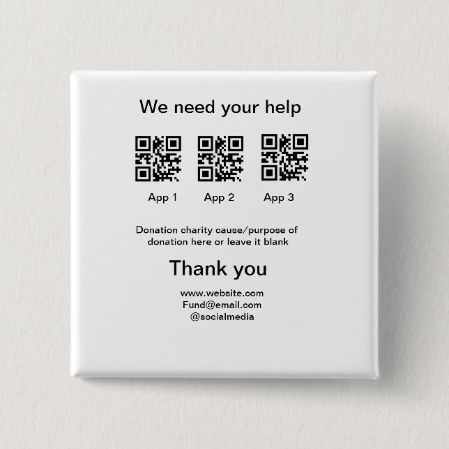 Donation Collection-tipsen burk lägger till q r na Knapp (Framsida)