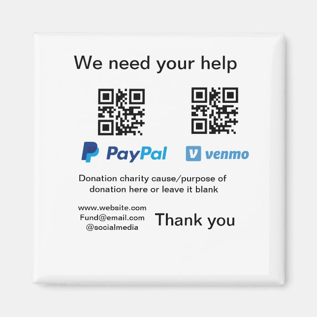 Donation Collection-tipsen burk lägger till q r na Magnet (Framsidan)