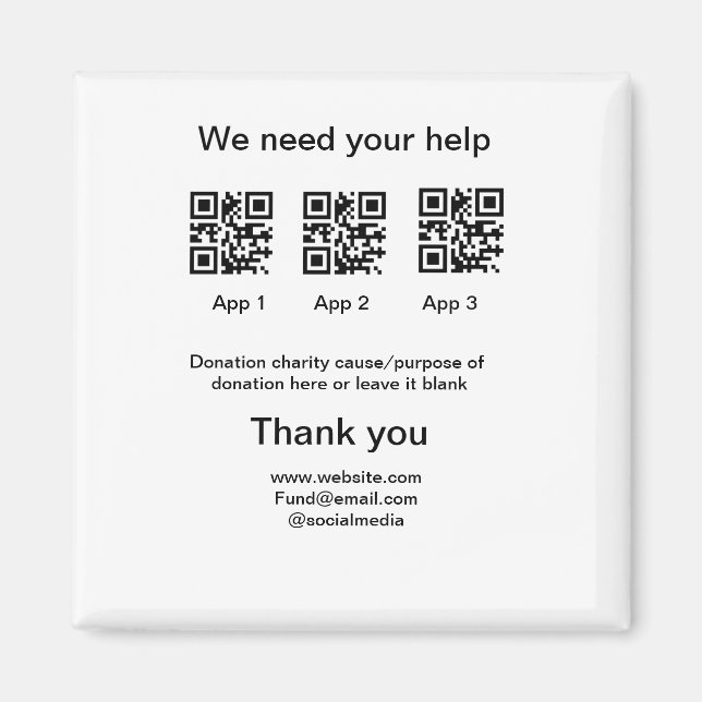 Donation Collection-tipsen burk lägger till q r na Magnet (Framsidan)