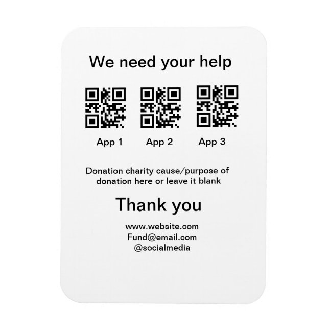 Donation Collection-tipsen burk lägger till q r na Magnet (Vertikal)