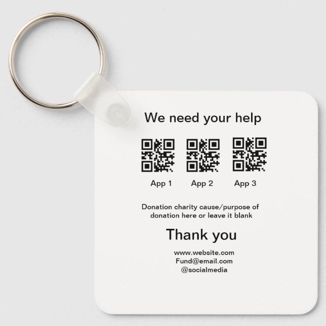 Donation Collection-tipsen burk lägger till q r na Nyckelring (Framsida)