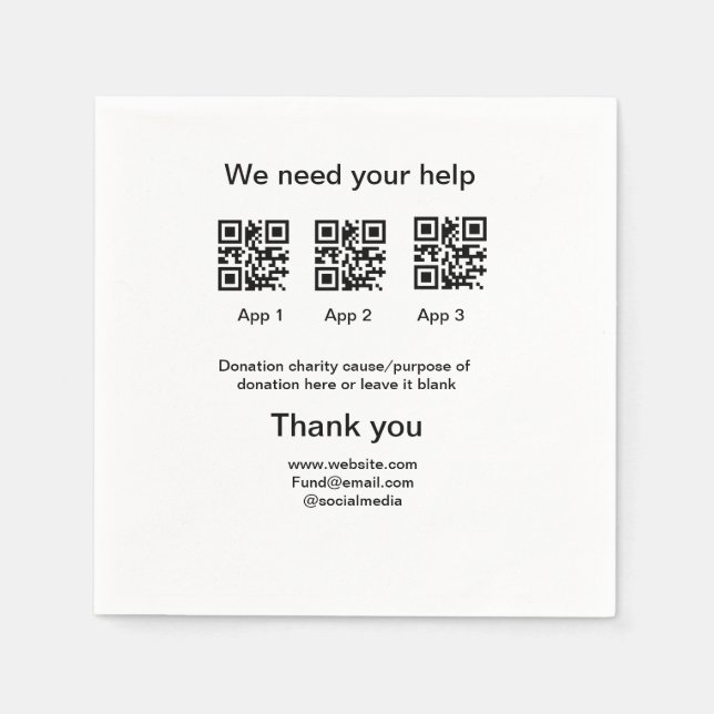 Donation Collection-tipsen burk lägger till q r na Pappersservett (Framsidan)