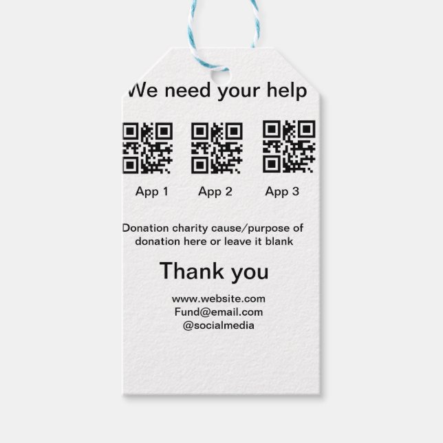 Donation Collection-tipsen burk lägger till q r na Presentetikett (Framsidan)