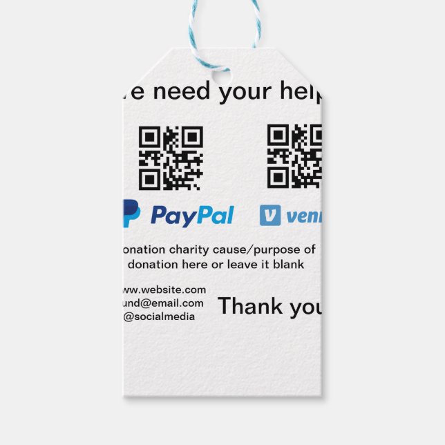 Donation Collection-tipsen burk lägger till q r na Presentetikett (Framsidan)