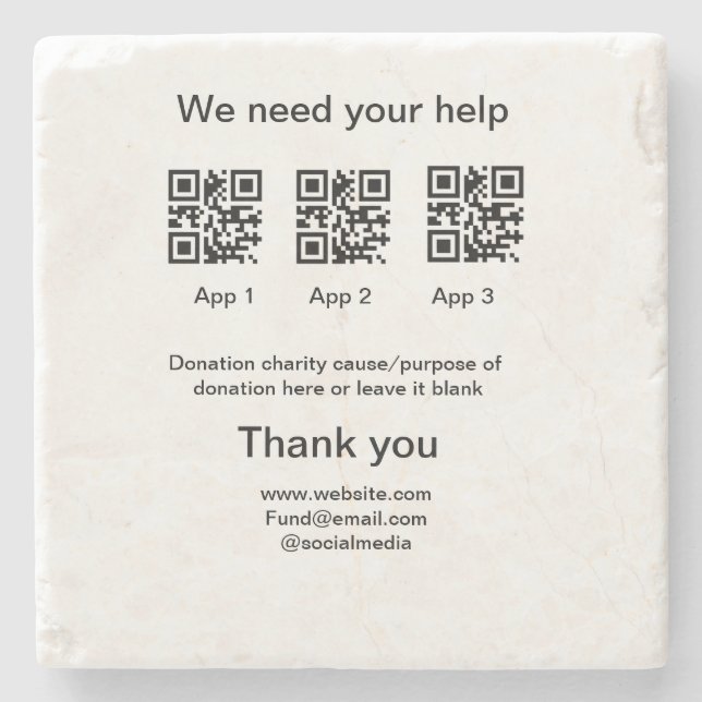 Donation Collection-tipsen burk lägger till q r na Stenunderlägg (Framsidan)
