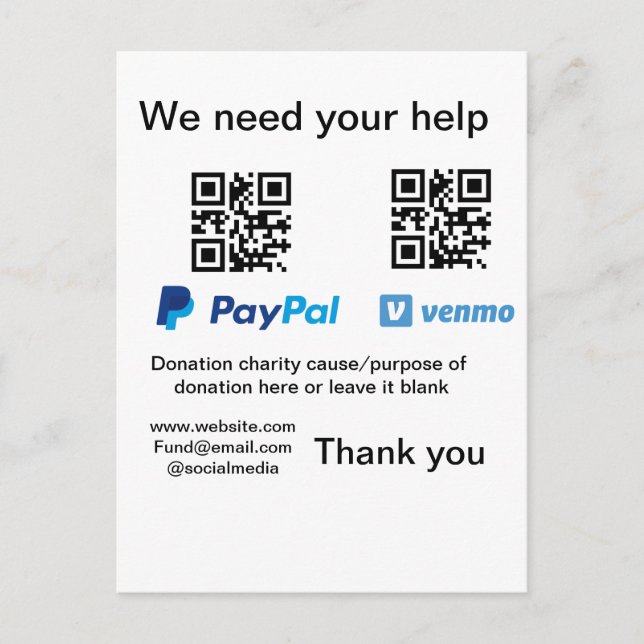 Donation Collection-tipsen burk lägger till q r na Vykort (Framsida)