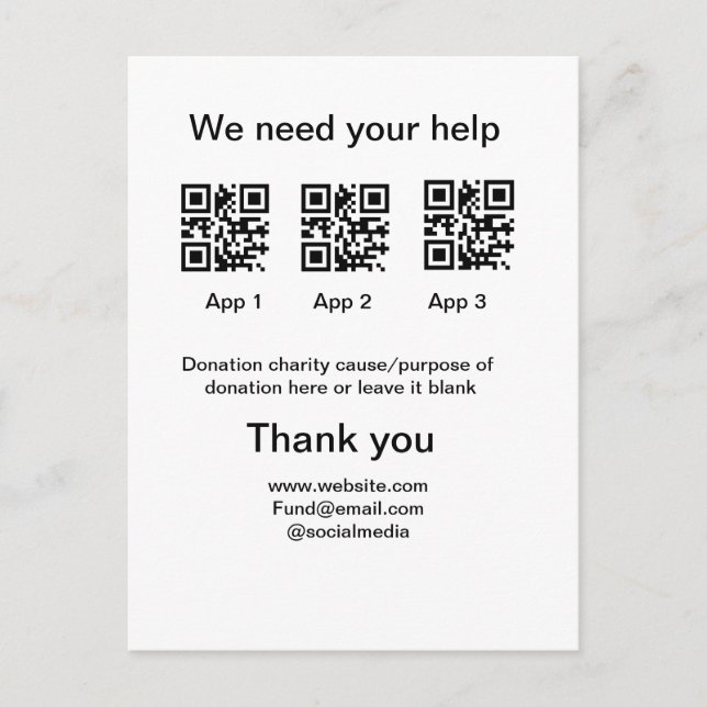 Donation Collection-tipsen burk lägger till q r na Vykort (Framsida)