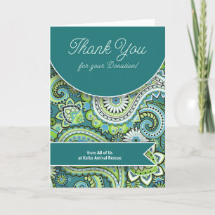 Donation Teal Grönt Paisley Anpassningsbar Tack Kort