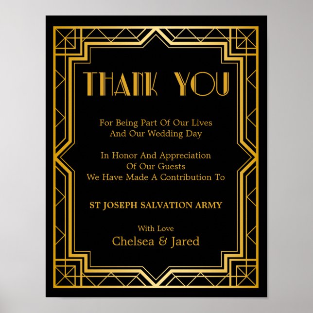 Donationstecken för bröllop | Gatsby Art Deco Poster (Framsidan)