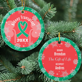 Donator och mottagarens Helgdag vid njurtransplant Julgransprydnad Keramik