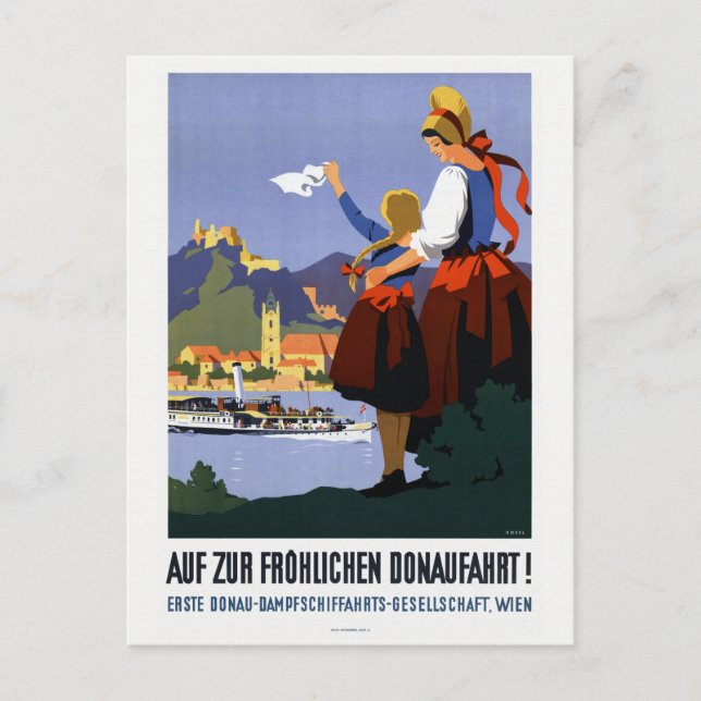 Donaufahrt Donau Austria Vintage affisch 1935 Vykort (Framsida)