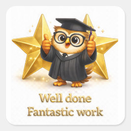 Done, fantastic work graduation owl two gold stars fyrkantigt klistermärke