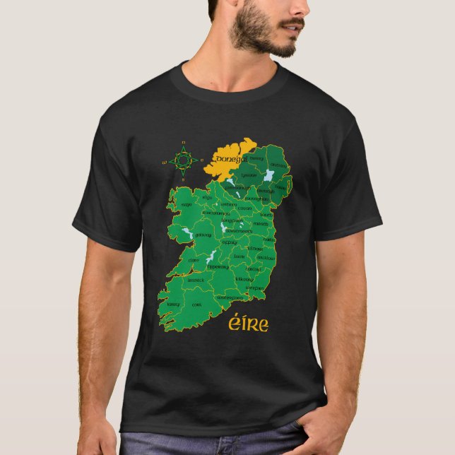 Donegal Ireland County Karta Eire Irish Travel T Shirt (Framsida)