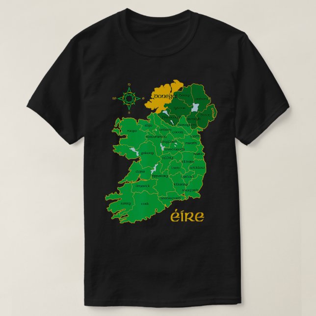 Donegal Ireland County Karta Eire Irish Travel T Shirt (Design framsida)