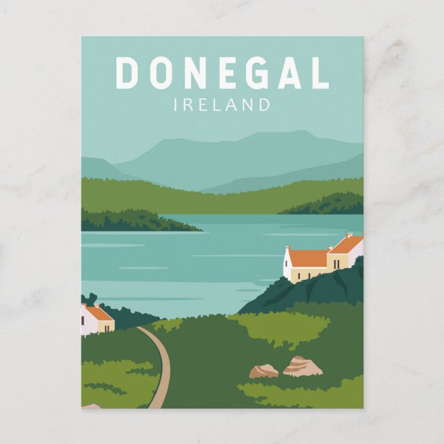 Donegal Ireland Retro Travel Art Vintage Vykort (Framsida)