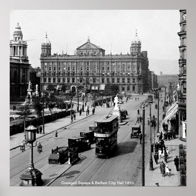 Donegall Square, Belfast City Hall 1910 N. Ireland Poster (Framsidan)