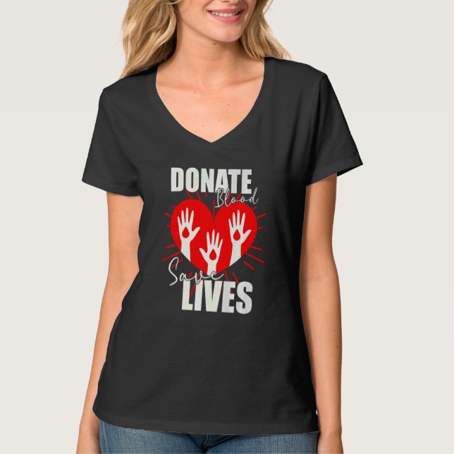 Donera Blood Spara Lives Life Saver Dispenser Bloo T Shirt (Framsida)