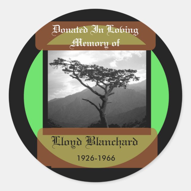 Donerat i minnet av runt klistermärke (Framsida)