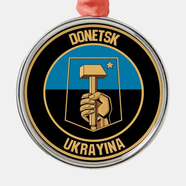 Donetsk Round Emblem Julgransprydnad Metall (Framsidan)