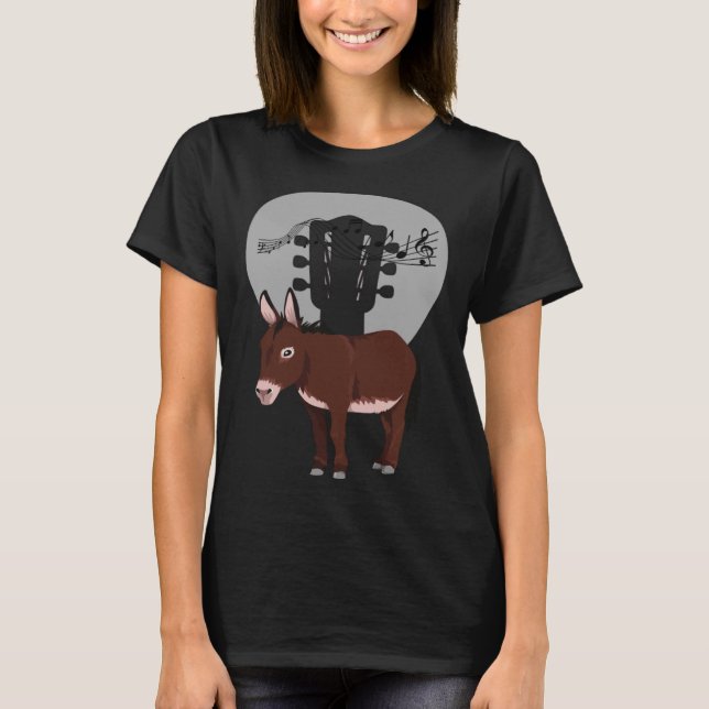 Donkey Acustic Guitar and Music Notes Powerful Ani T Shirt (Framsida)