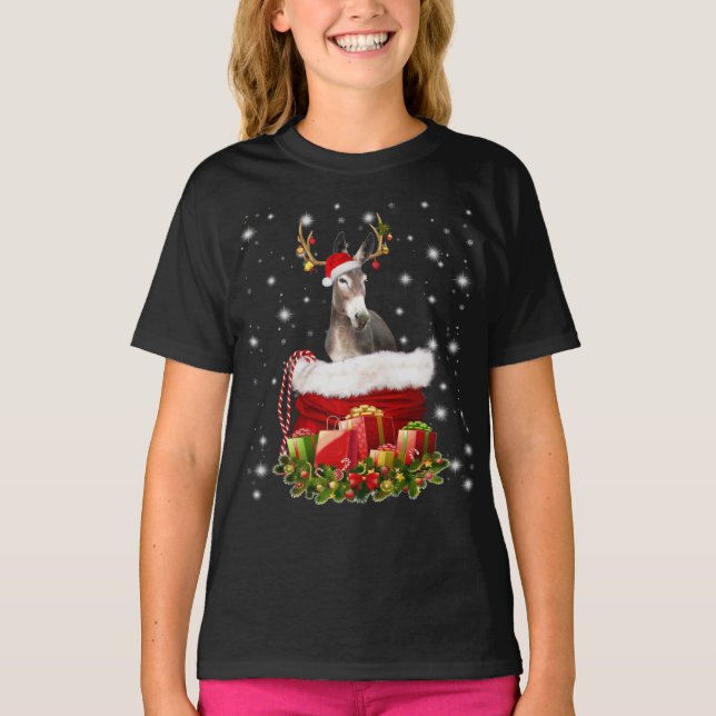 Donkey Älskare Gift| Lycklig Donkey God jul T Shirt (Framsida)
