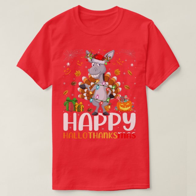 Donkey Älskare Halloween jul Lycklig HalloTack T Shirt (Design framsida)