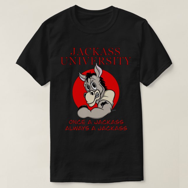 Donkey Älskare lustigt JACKASS UNIVERSITETEN masco T Shirt (Design framsida)