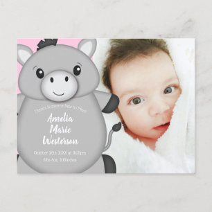 Donkey Baby Announcement Girl Rosa Vykort