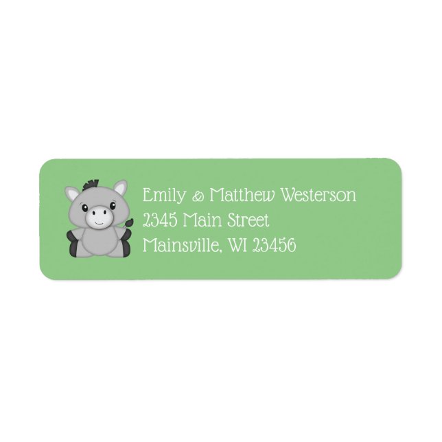 Donkey Baby Shower Returadress Etikett (Framsidan)