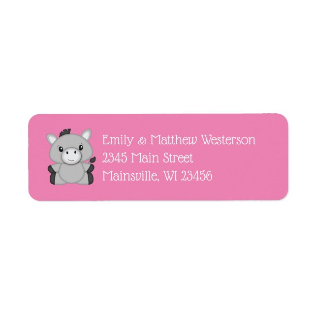 Donkey Baby Shower Rosa Returadress Etikett (Framsidan)