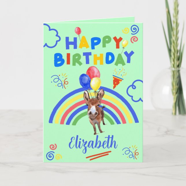 Donkey Birthday Card in Green Kort (Framsida)