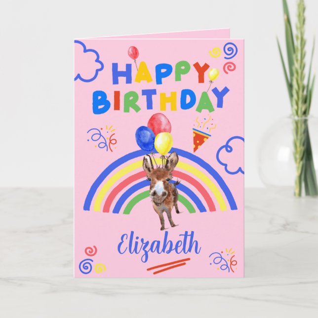 Donkey Birthday Card in Pink Kort (Framsida)