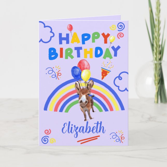 Donkey Birthday Card in Purple Kort (Framsida)